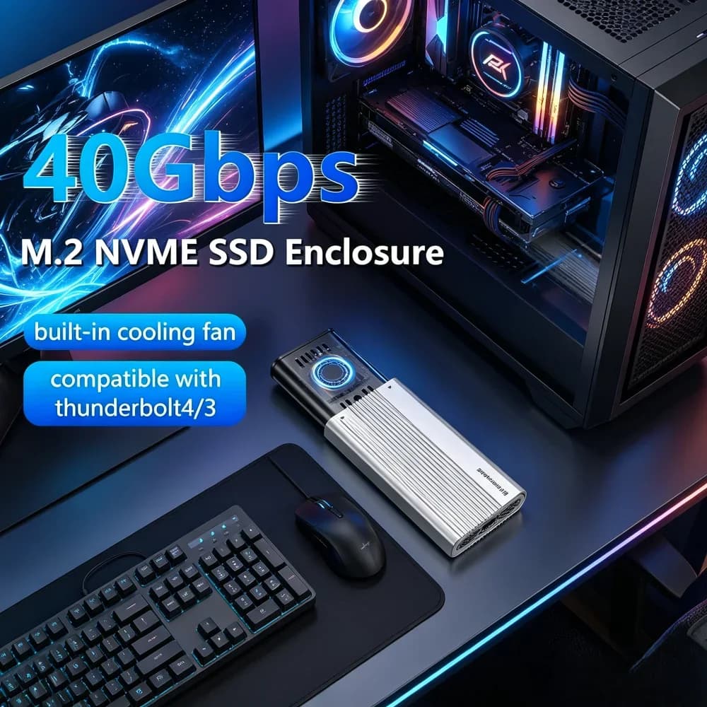 Box esterno USB4 40Gbps per SSD M.2 NVMe, custodia PCIe 4.0 con ventola di raffreddamento, compatibile Thunderbolt 3/4