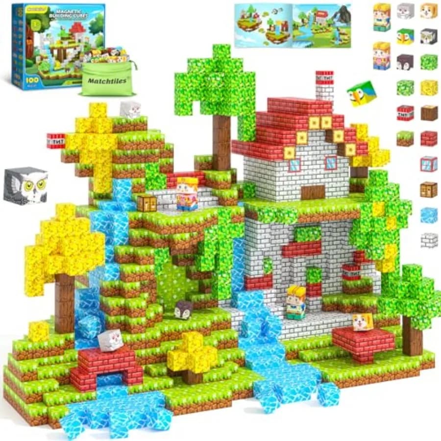 Magnetic Blocks Toys, Build Mine Magnet World Set, Magnetic Tiles Building for Boys and Girls Ages 3-5 5-7, STEM Montessori Sen