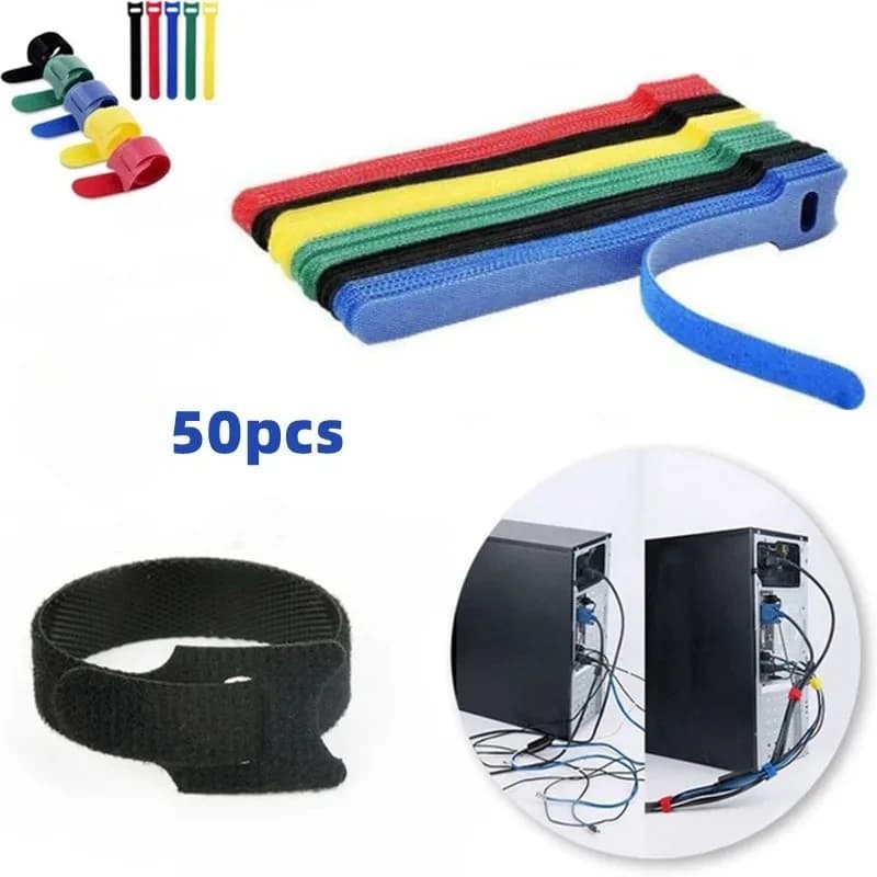 50 Pezzi Fascette Organizzatrici per Cavi Riutilizzabili, Avvolgicavo per Mouse e Auricolari, Gestione Cavi in Nylon, Nastri Adesivi Riutilizzabili