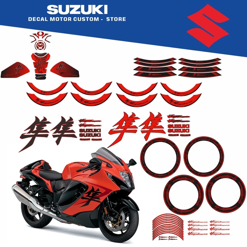 Per SUZUKI Hayabusa 2021-2026 Arancione Moto Cerchioni Adesivi Riflettenti Pneumatico Logo Decalcomanie Motore Carenatura Accessori Set