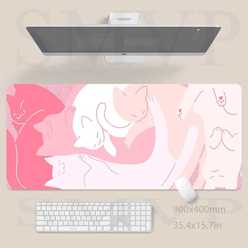 Tappetino per mouse da gioco con gatto rosa Tappetino per scrivania Tappetino per mouse per giocatori Tappetino per mouse grande Tappetino per tastiera Tappetino da tavolo di design