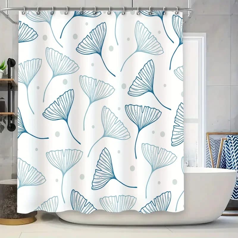 Tenda da doccia Ginkgo Blue Flora Decorazioni per il bagno Stampa in tessuto impermeabile Decorazione per la casa Design moderno e semplice Spruzzi d'acqua B