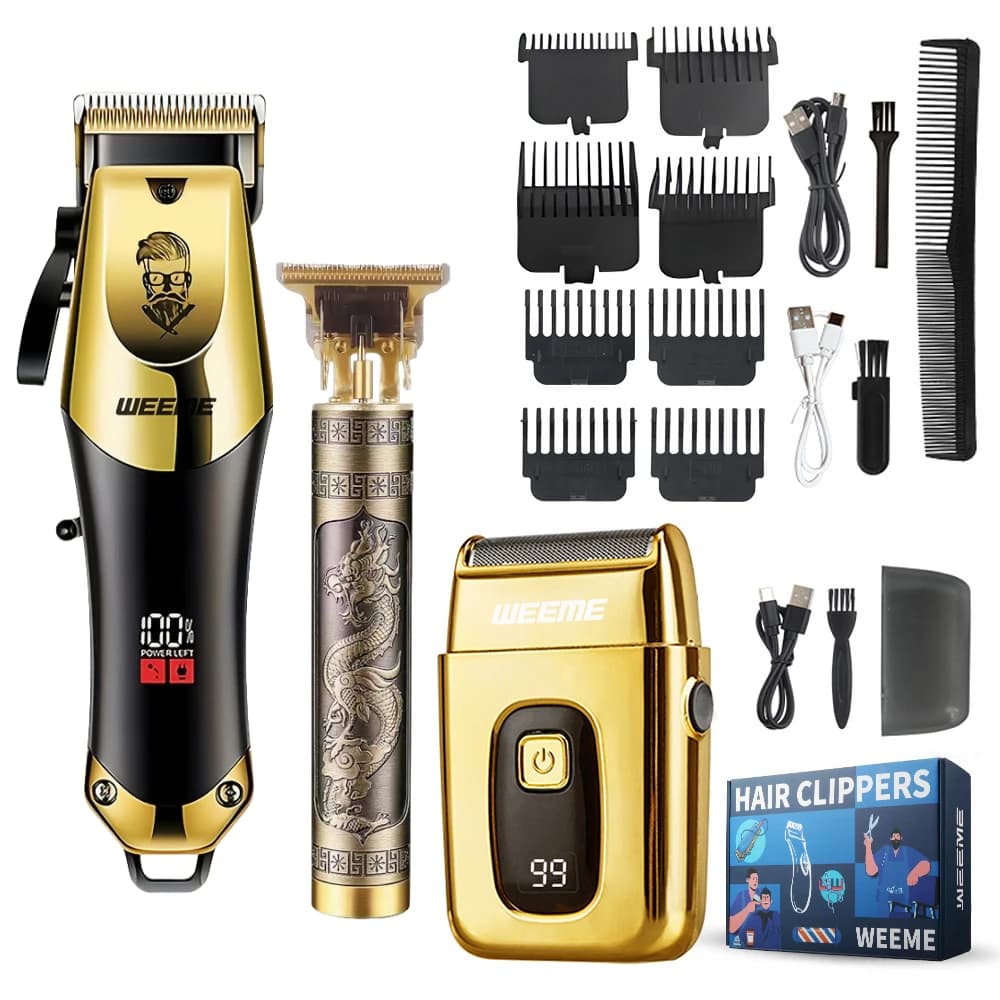 Rechargeable men's hair via USB, oil head in 3 pieces and electric trimmer, suitable for gifts for boyfriends in shaved hairdresser for home use