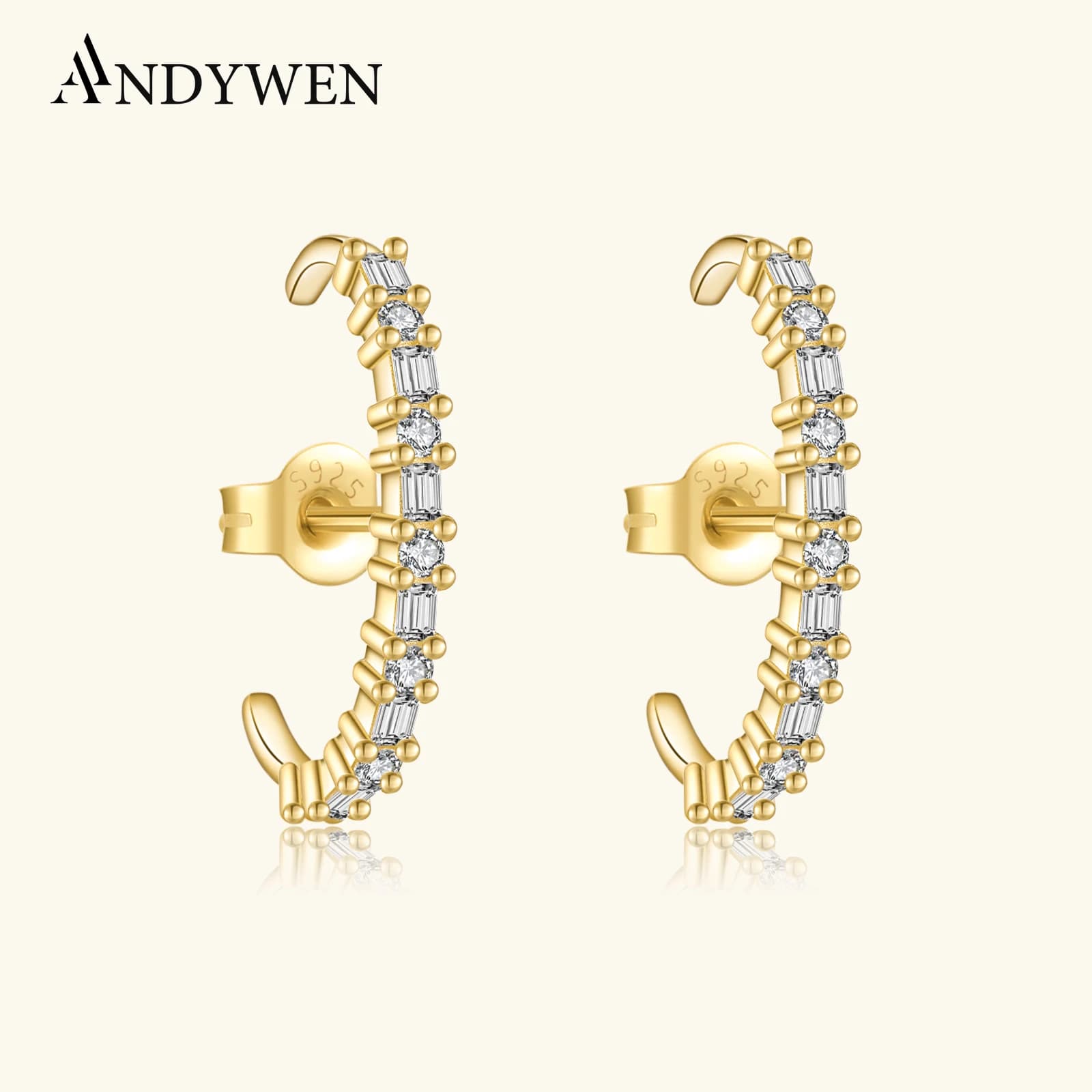 ANDYWEN 925 Sterling Silver Gold Clear CZ Circle Stud Earring 2023 Spiring Luxury Fine Jewelry Valentines Gift Women Jewels