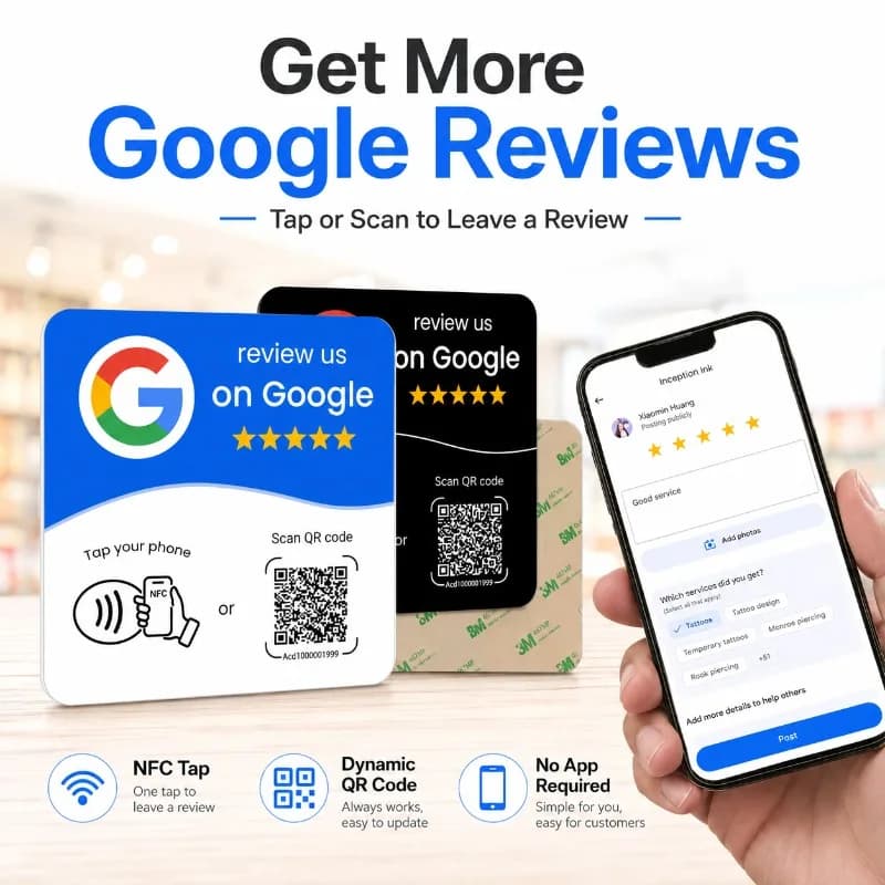 1/5PCS NFC Google Review Card with Dynamic QR Code, NTAG215 Tap Sticker, Adhesive Feedback Sign for Restaurants and Stores