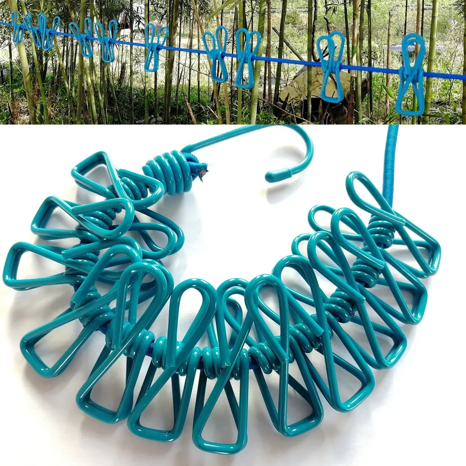 Stendibiancheria durevole, portatile, leggero, antivento, antiscivolo, 12 clip, elastico, per asciugare il bucato, campeggio all'aperto, viaggi, camper, dormitorio sulla spiaggia