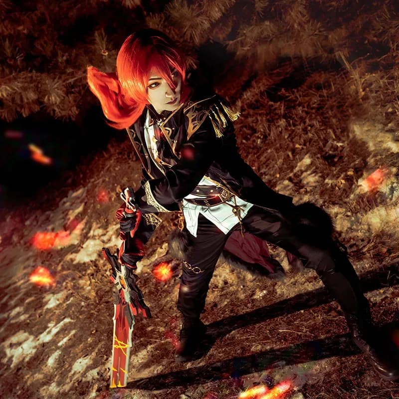 ss23AGCOS Available Genshin Impact Diluc Ragnvindr Costume Cosplay Male Dresses Halloween Coat + Shirt + Pants + Gloves + Belts + Belt