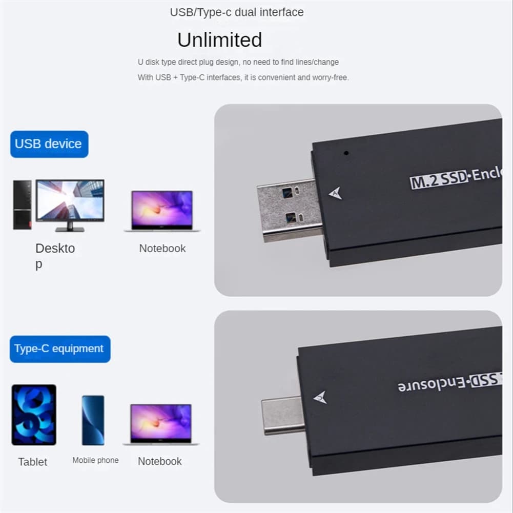 M.2 SSD-Enclosure USB 3.1 Type C Enclosure per disco rigido USB 3.1 Type C Enclosure per disco rigido esterno per 2230 2242 per Windows/Linux-AEF7