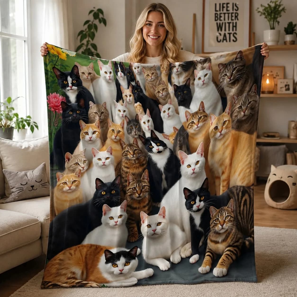 1pc Cat Group Soft Blanket, Suitable for Cat Lover Gift