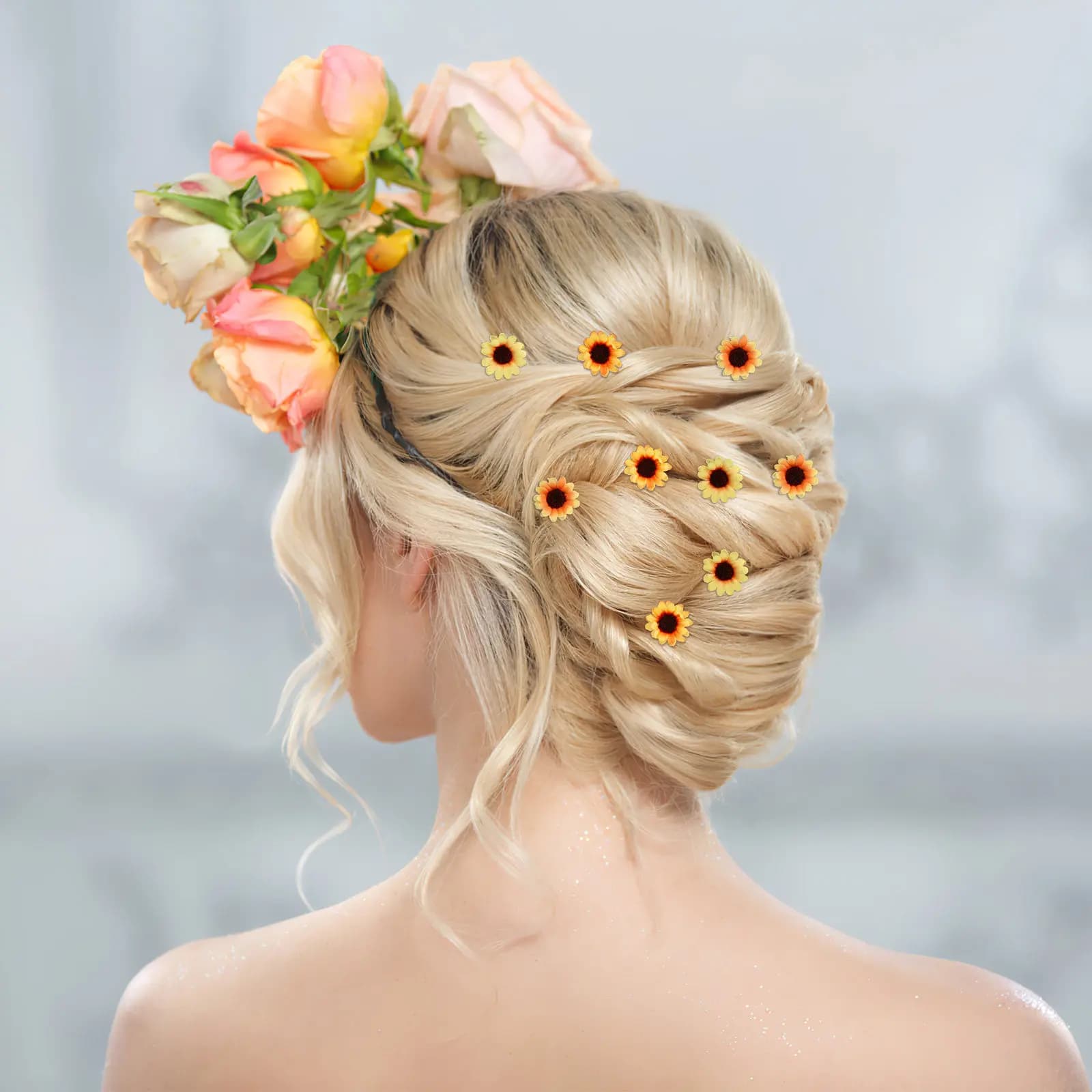 15Pcs Mini Cloth Sunflower Hairpins DIY Materials for Headdress Crafting Scrapbooking Cell Phone Decoration Hair Clip