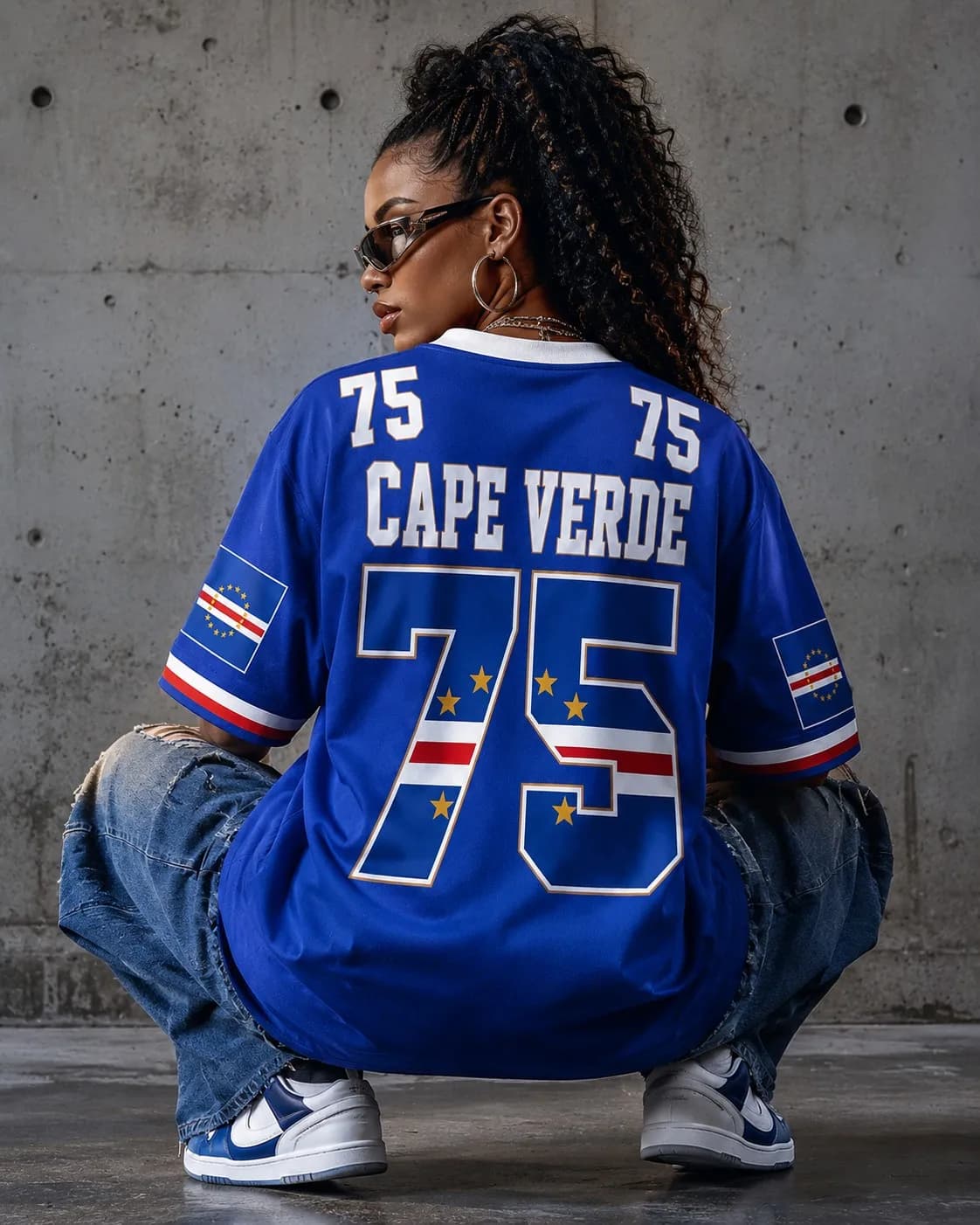 Cape Verde Men's and Women's Printed V-Neck Short-Sleeve Sweatshirt, Summer Casual Loose T-Shirt, Versatile Sports Jersey