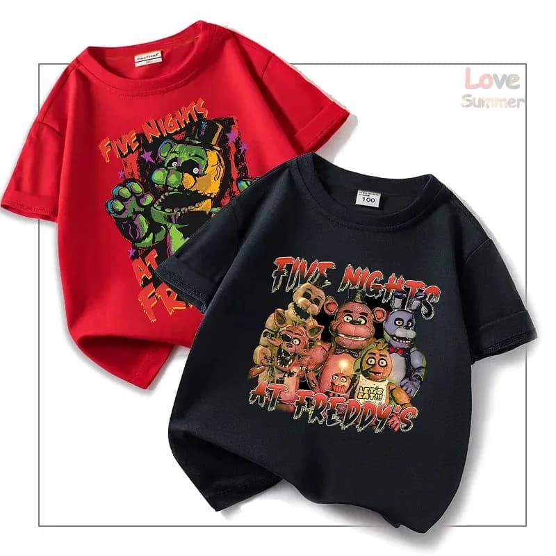 Maglietta estiva FNAF per bambini unisex, casual, a maniche corte, con stampa Five Nights Perfect At Freddy, regalo per bambini dai 4 ai 14 anni, streetwear