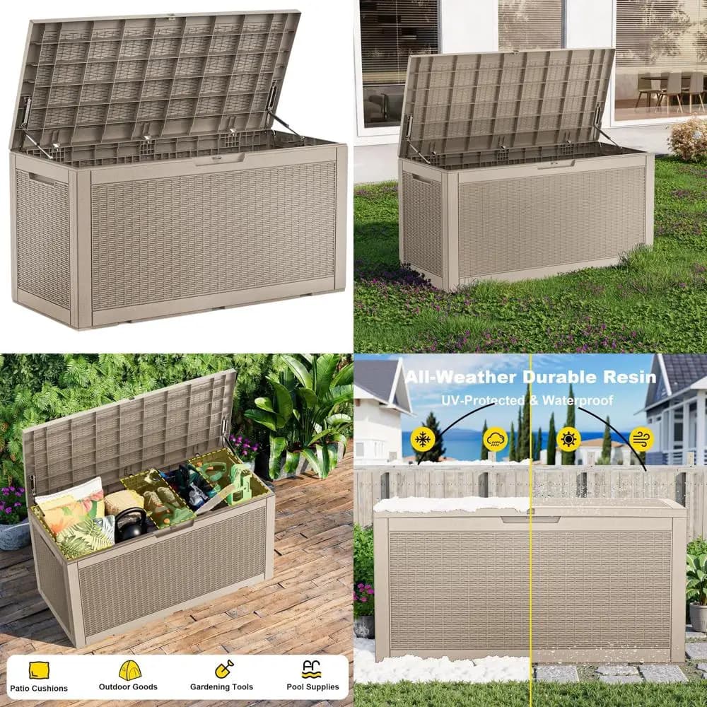 Contenitore da Esterno da 120 Galloni, Box in Resina per Terrazzo, Mobile da Giardino con Serratura, Organizzatore per Attrezzi da Giardino e Piscina (Grigio)
