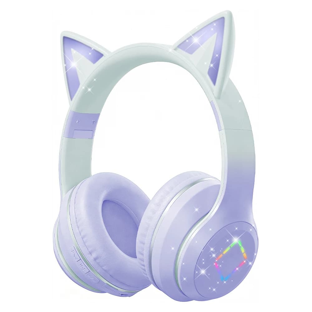 Adorabili cuffie wireless con orecchie da gatto Kawaii, LED RGB, auricolari Bluetooth over-ear con microfono stereo, cuffie da gioco per bambini, regalo per ragazze