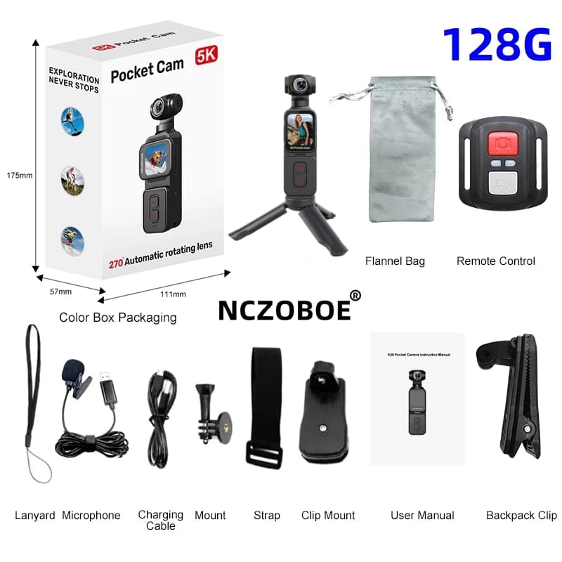 NCZOBOE Pocket Camera 270 ° Portable Sports Camera with Automatic Touch Rotating Screen and Stabilization, Digital Video Recorder