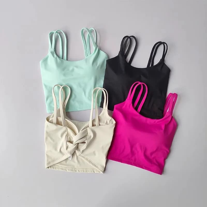 Reggiseni sportivi da donna Top fitness Lingerie sexy Push Up Pad fisso Reggiseno yoga Intimo annodato posteriore Top sportivi Gilet da corsa Top da palestra