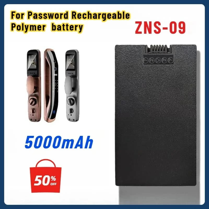 Batteria ricaricabile ai polimeri di litio per serratura intelligente ZNS-09 da 7,4 V 5000 mAh per impronta digitale con blocco password