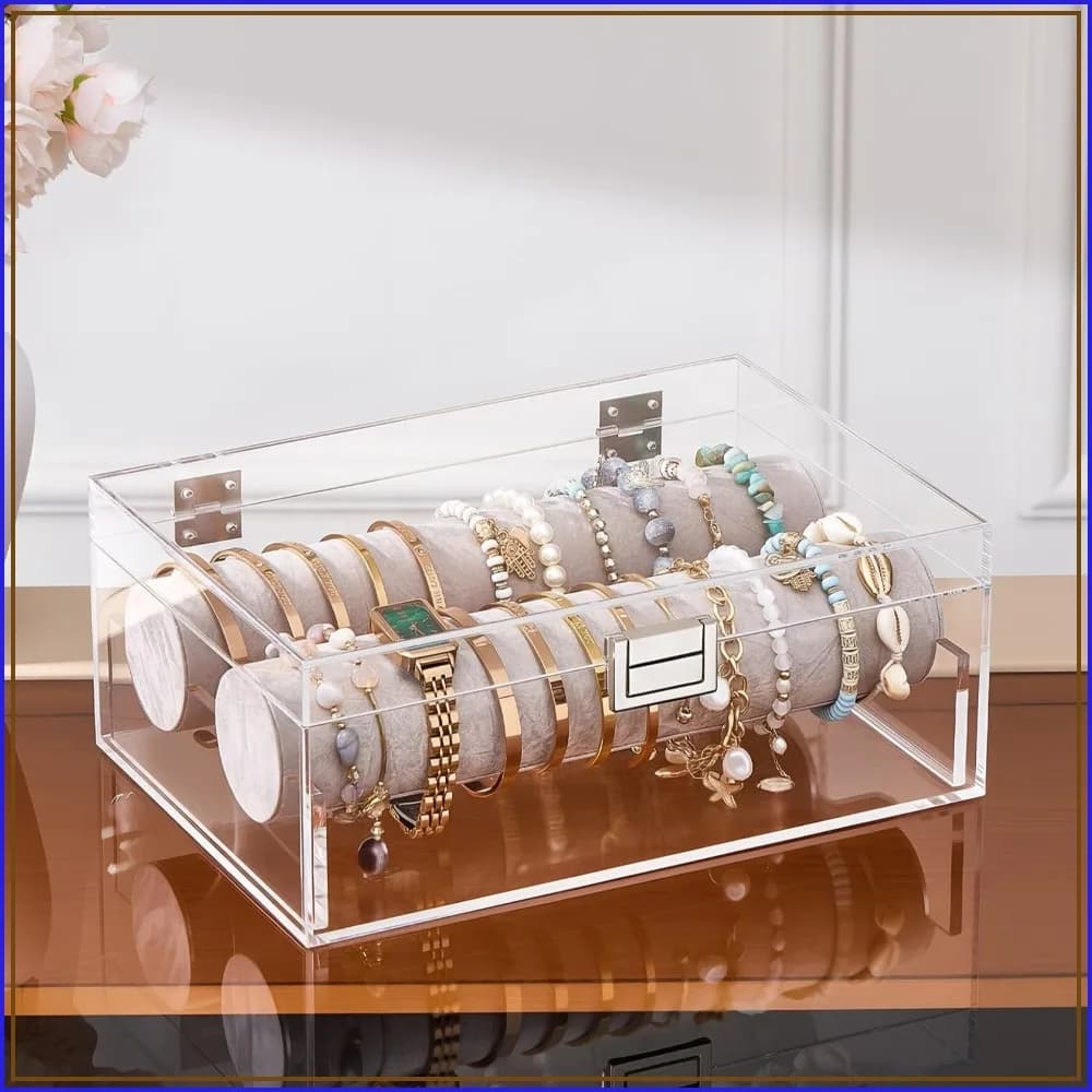 Acrylic Bracelet Organizer Box, Clear Jewelry Display Holder for Bangles Watches, Storage Case for Women