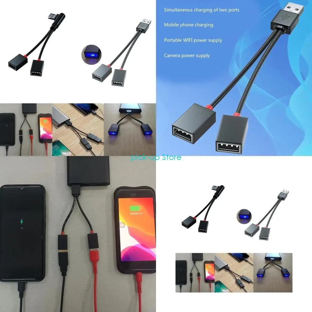 Q5WA Cavo ricarica per cavo adattatore multifunzionale splitter USB per auto 1 in 2 uscite per hub espansione multipla per