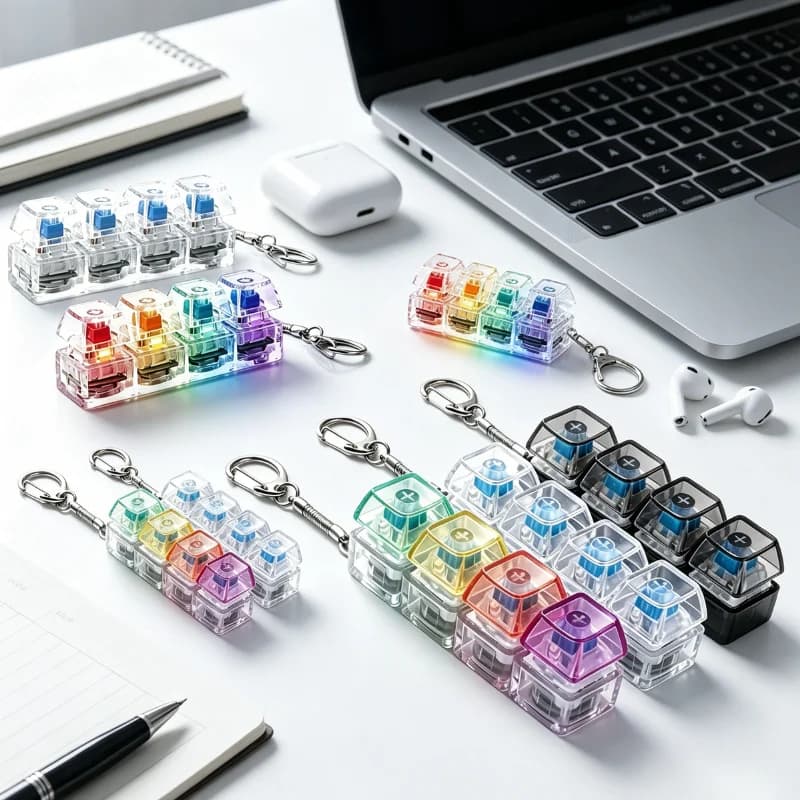 HOT Original Multi-Style LED Light-Up Keycap Keychain Clicker Fidget Toy Stress Relief Portable Desk Accessory for Kids Adults