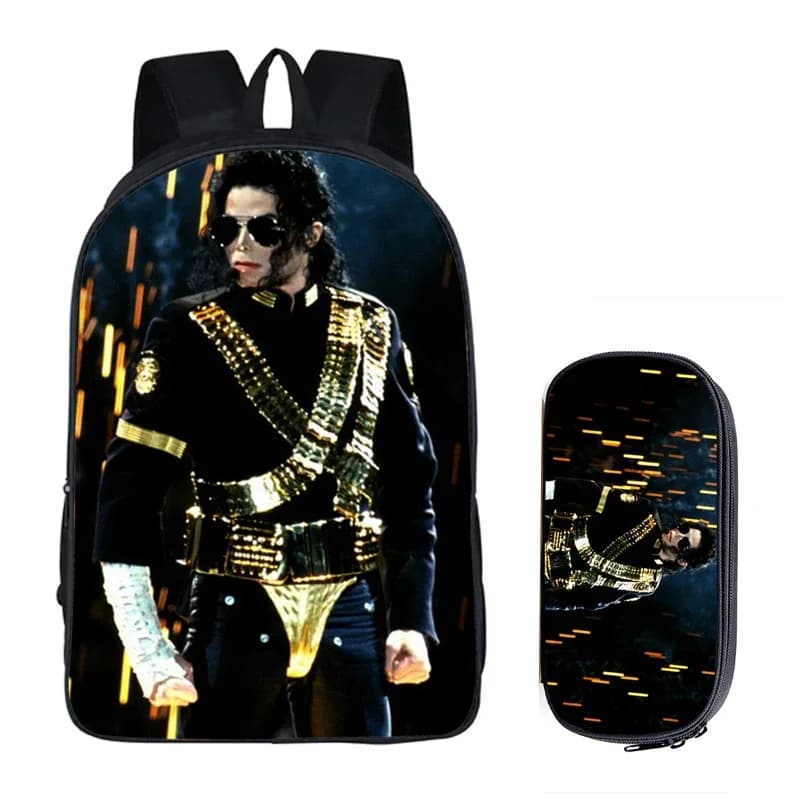 Zaini per studenti fai da te Michael Jackson stampa borse da scuola per bambini per ragazzi borsa per libri da uomo Set da 2 pezzi con astuccio borsa Harajuku