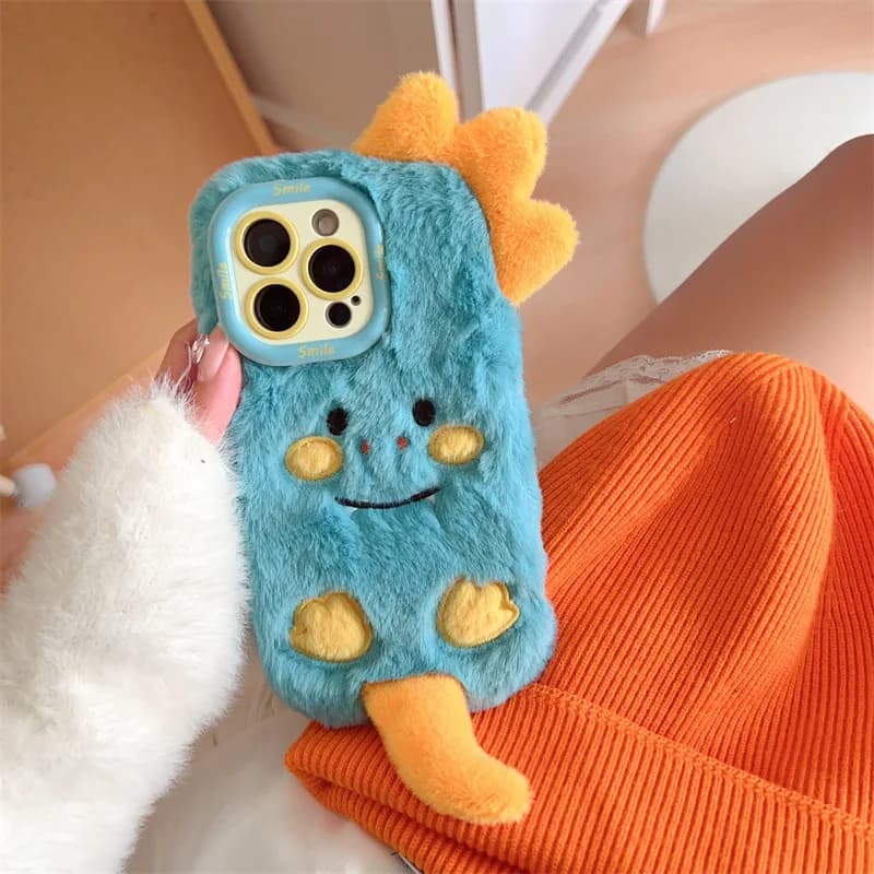 Custodia per telefono con staffa per obiettivo monstruo in peluche soffice 3D per iPhone 17 Air 16 15 14 13 12 11 Pro Max Custodia protettiva antiurto