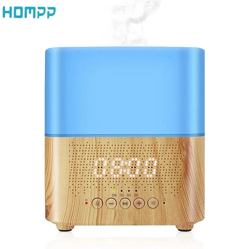 Orologio Umidificatore Grano di legno Bluetooth Musica Diffusore di oli essenziali 300ml Profumo fresco profumato Diffusore 7 luci a LED Mist Maker