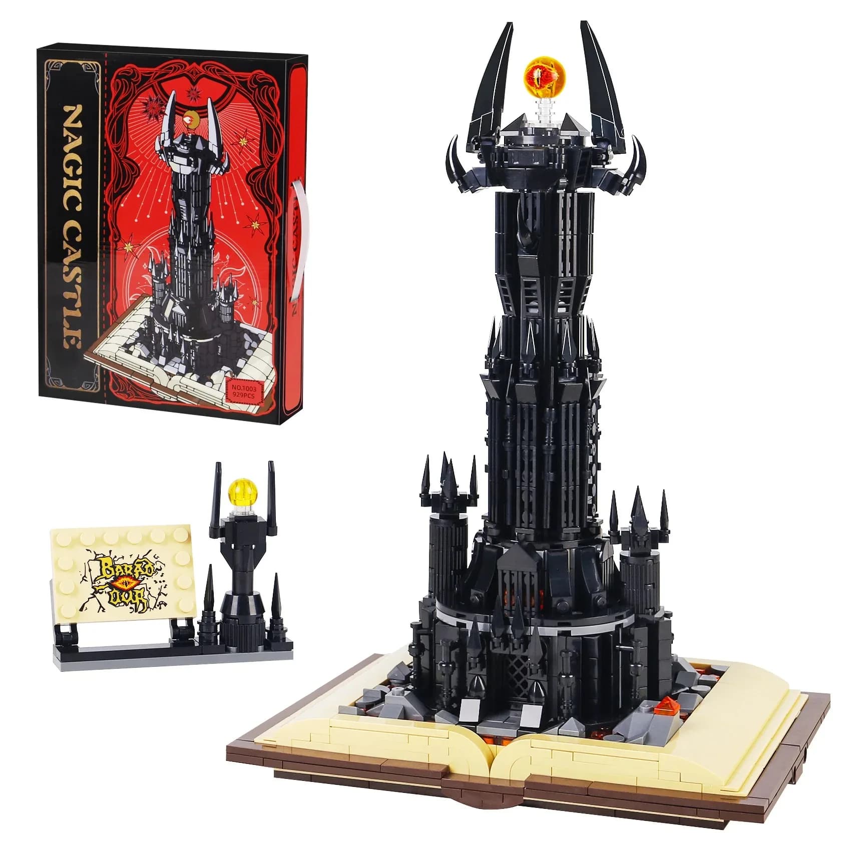 Set di Costruzioni 969 Pezzi Castello Magico su Libro degli Anelli con Occhio di Sauron, Blocchi con Luci LED, Collezione Giocattoli per Ragazzi