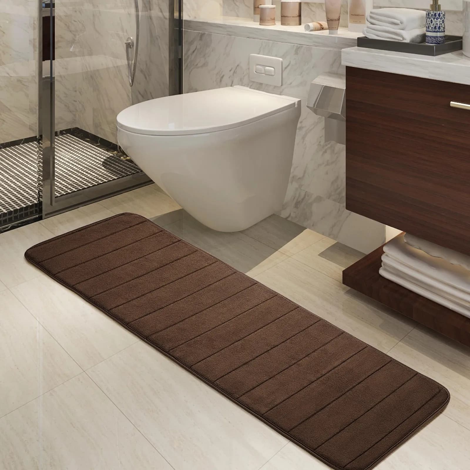 Tappetino da bagno lungo oversize tappetino da bagno in Memory Foam a righe testurizzate marroni corridore assorbente antiscivolo Extra lungo per doccia