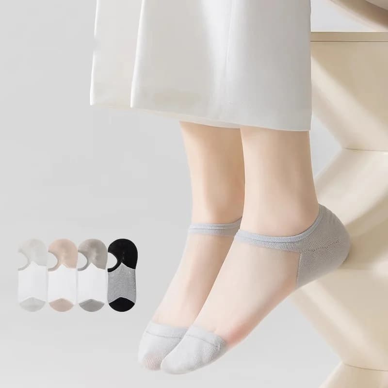 Calzini velati No-Show da donna Calzini estivi in silicone Stay-Up Mesh traspirante Calzini invisibili leggeri Calzini da barca antiscivolo