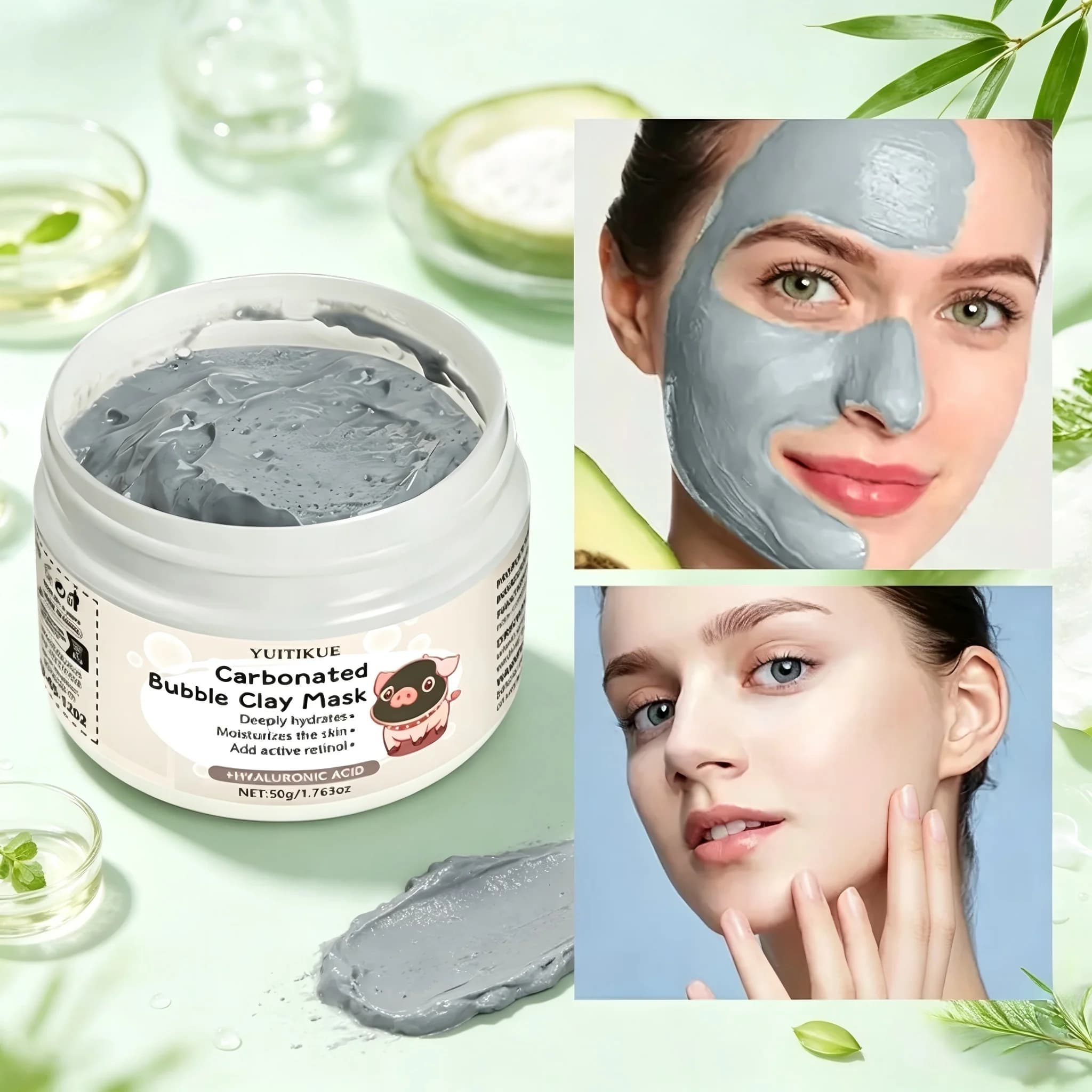 YUITIKUE Pro Carbonated Bubble Clay Mask Hyaluronic Acid Hydrating Moisturizing Facial Skin Mask 50g