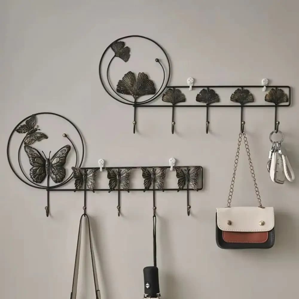 Eleganti Ganci da Parete a Farfalla in Stile Nordico, Appendiabiti in Ferro Battuto Fatto a Mano, Portaoggetti da Parete in Metallo Verniciato