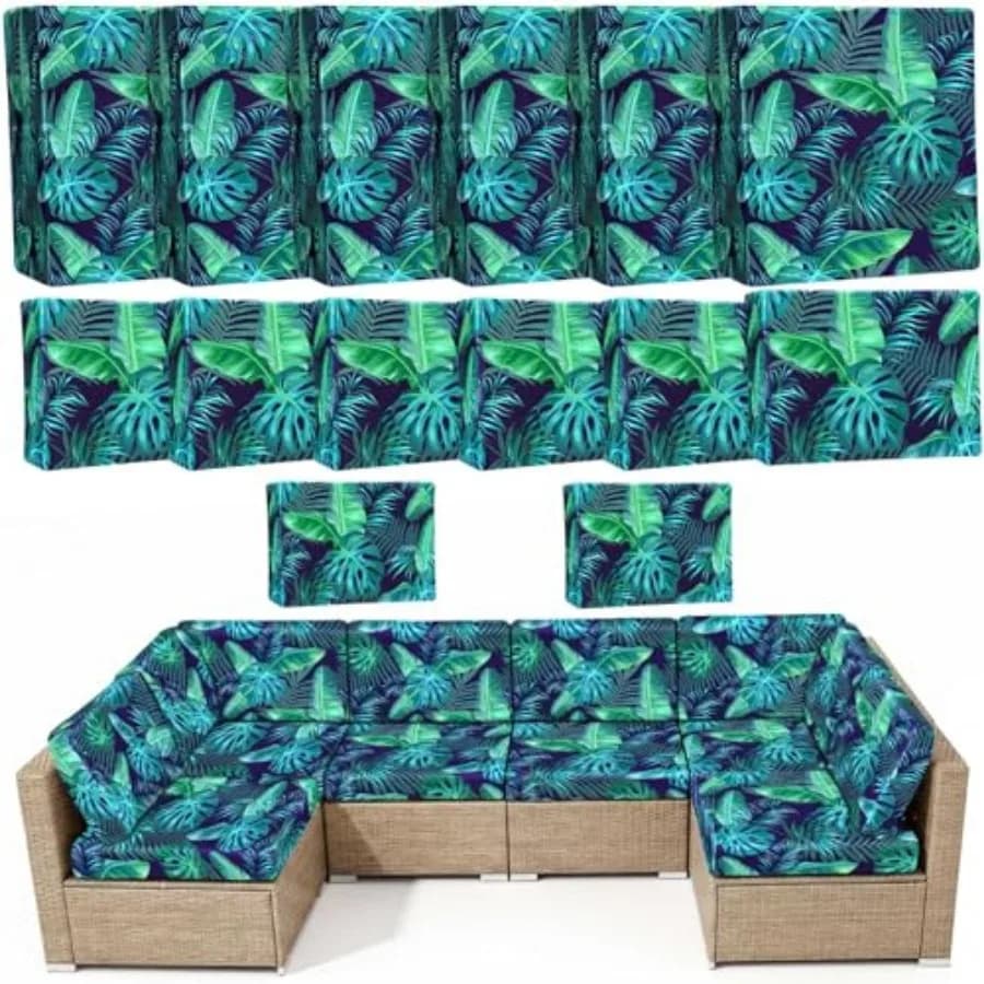14 Pieces Outdoor Cushion Covers for Patio Furniture High Elastic Spandex Sectional Sofa Slipcovers Washable Universal Fit Repl