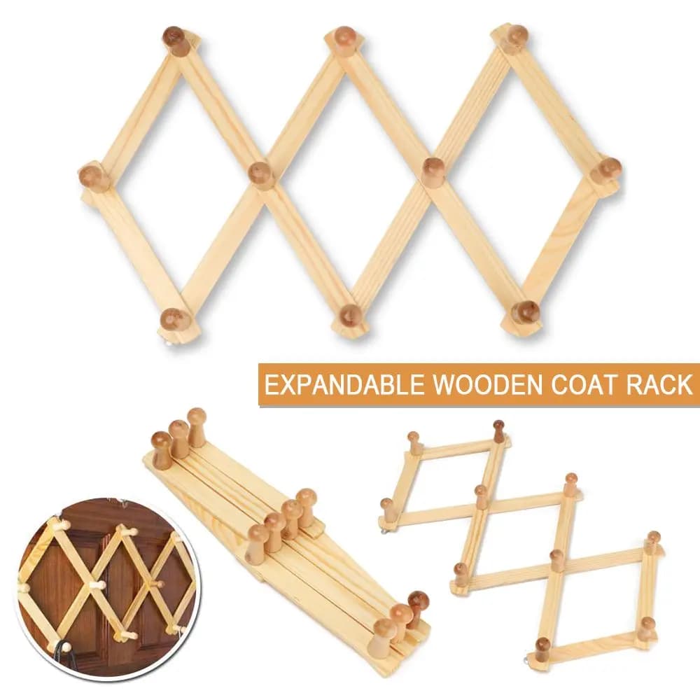 Gancio appendiabiti da parete pieghevole decorativo in legno naturale per borse, cappotti e cappelli