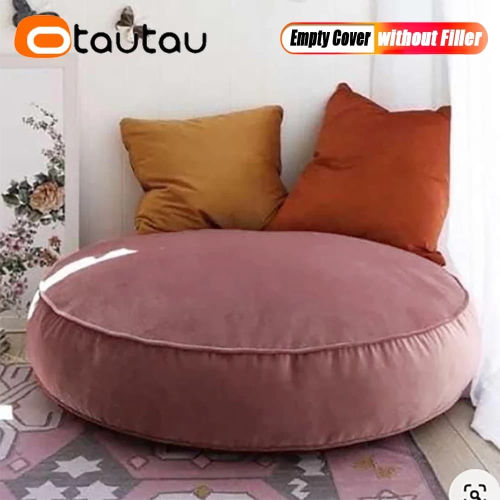 Otautautau Round Velvet Bean Bag Pouf Cover Without Filler Floor Corner Sofa Bed Futon No Filling Washable DD070