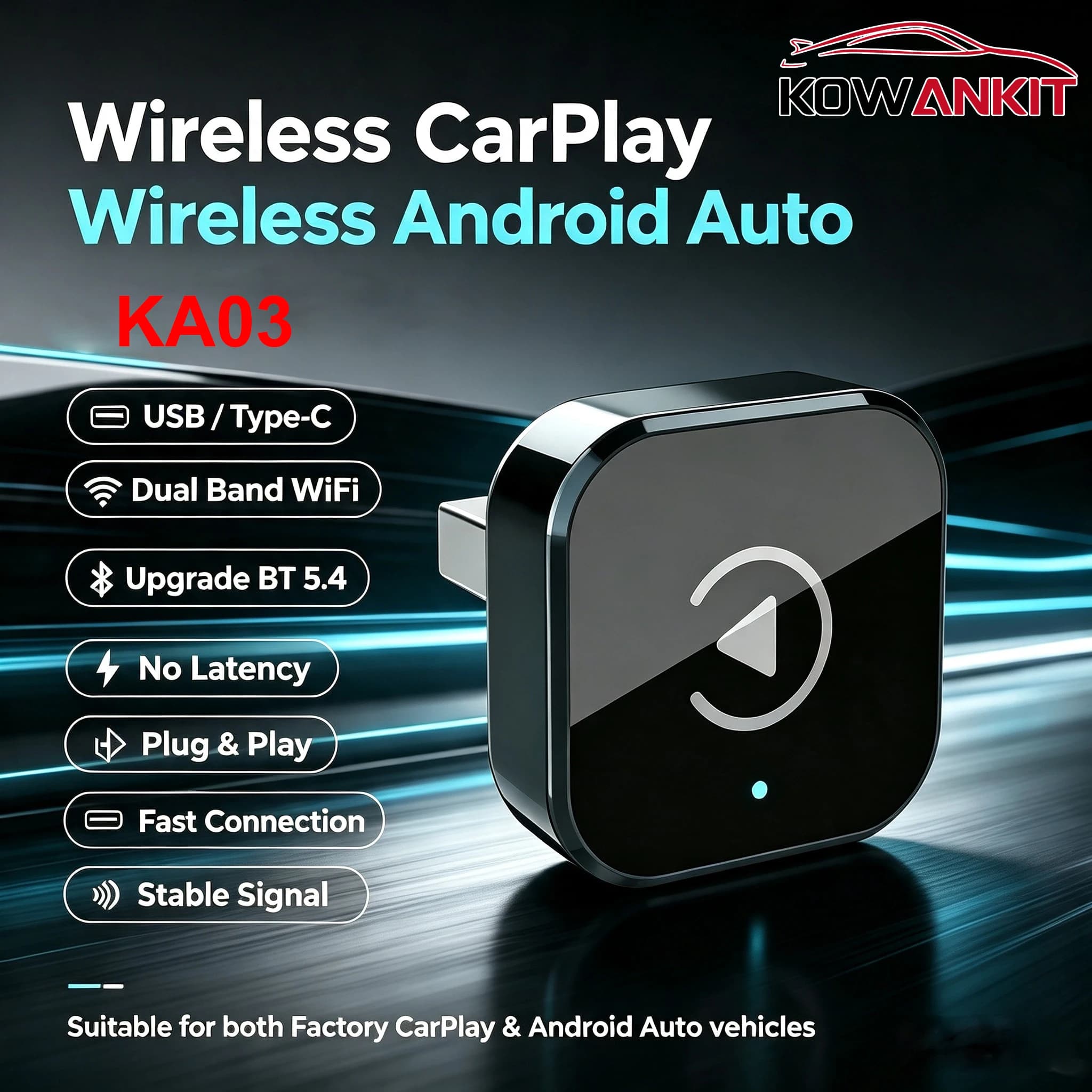 2in1 Wireless Adapter, Universal Mini CarPlay Android Auto Dongle for Car Entertainment, Smart Mini Car Adapter Plug and Play,