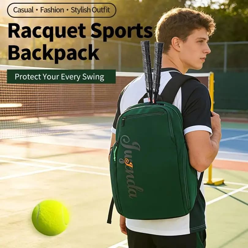 Tennis and Badminton Rack Bag, Waterproof Sport Backpack with Separate Shoe Cover, Dry/Based Separation, Green