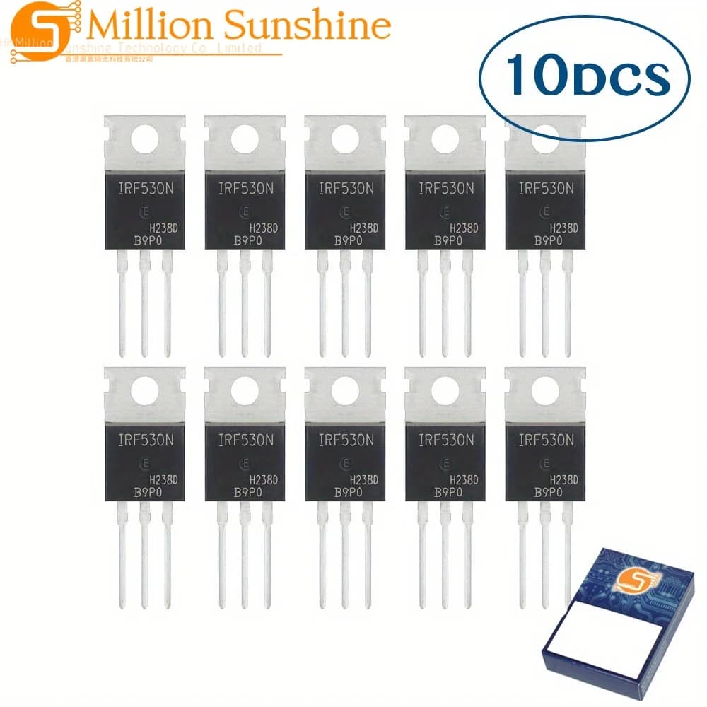 10 pcs. IRF530 MOSFET TO-220 for Arduino and DIY projects, N-Channel 100V 17A power transistors for motor and solenoids control