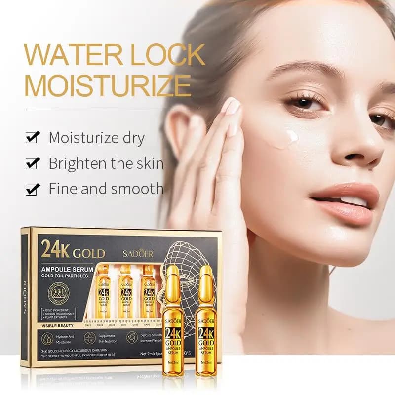 7 flaconi SADOER Ampoule Vitamina C 24K Siero Viso Idratante Illuminante con Acido Ialuronico e Oro per il Viso