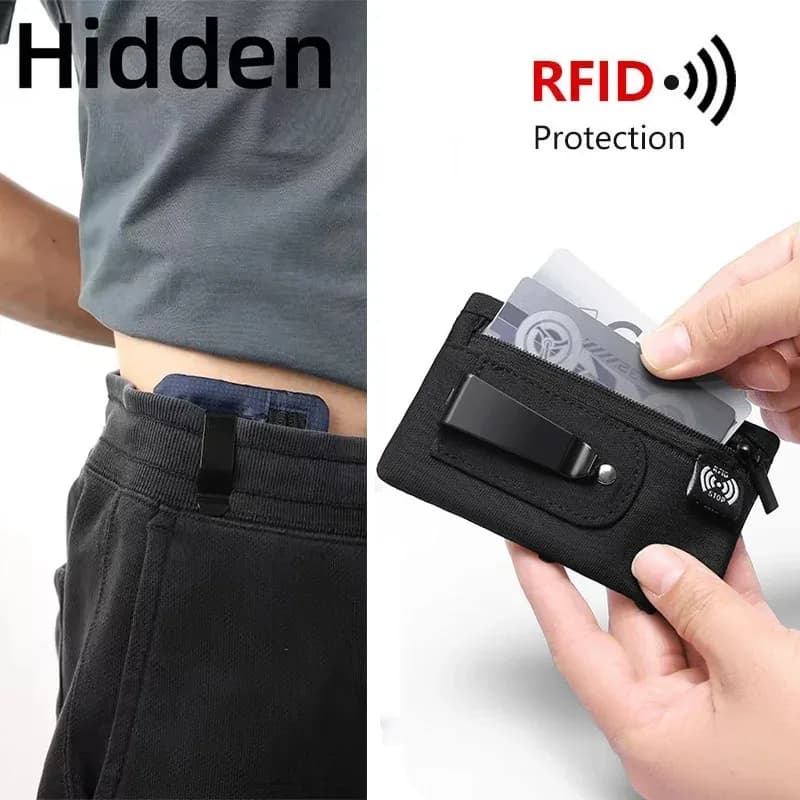 Secret Pocket Waist Pack Mini Wallet Travel Security Money Bag RFID Blocking Card Holder Purse Hidden Clip Stash for Men Women