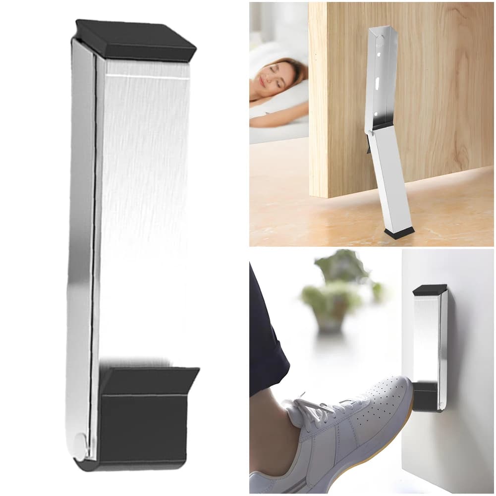 Fermaporta di sicurezza Blocco cancello in metallo Supporto per porta kick down per pedale facile (Argento)