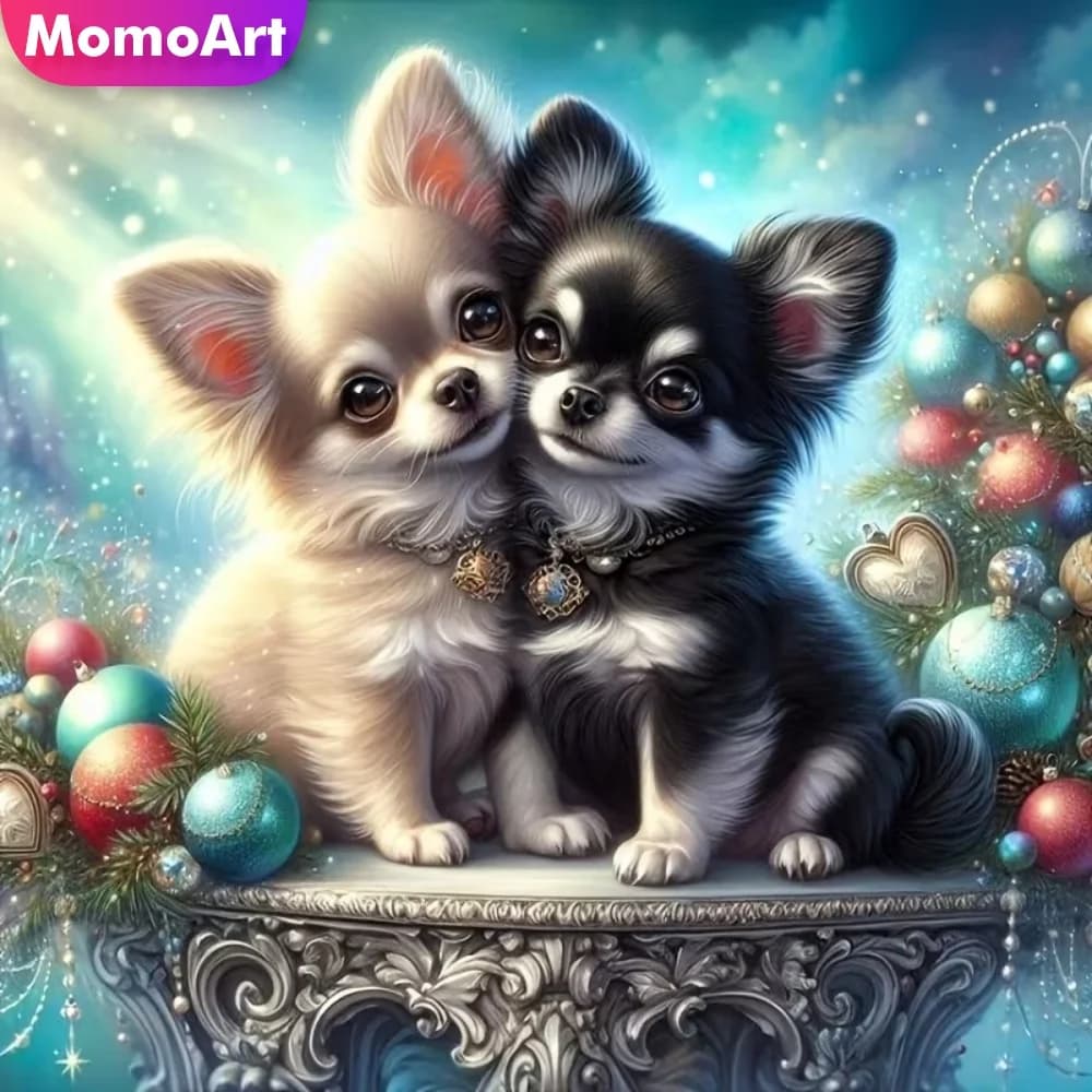 Momoart Pittura Diamantata Cane Animale, Forniture Artigianali Acriliche, Mosaico Diamantato, Punto Croce Fai da Te, Opera d'Arte da Parete per Casa e Camera da Letto
