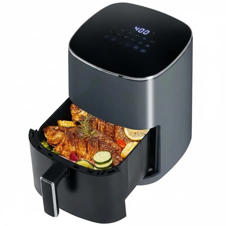 Friggitrice ad Aria, Friggitrice ad Aria Quadrata da 6QT con Finestra Visiva, Forno Friggitrice ad Aria a Riscaldamento Rapido da 400W con Timer, Spegnimento Automatico, Non Tossico, Non Contaminante