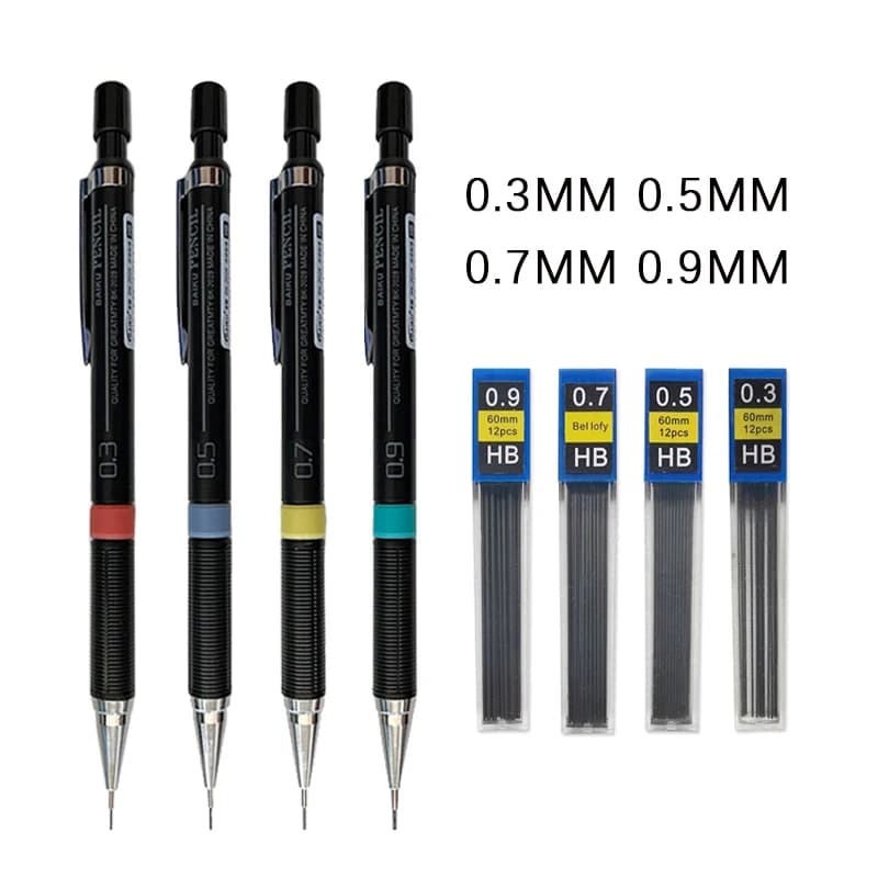 0.3/0.5/0.7/0.9mm Mechanical Pencil with Lead Rods Set Mechanical Pencil for School Writing Art Drawing Supplies Stationery