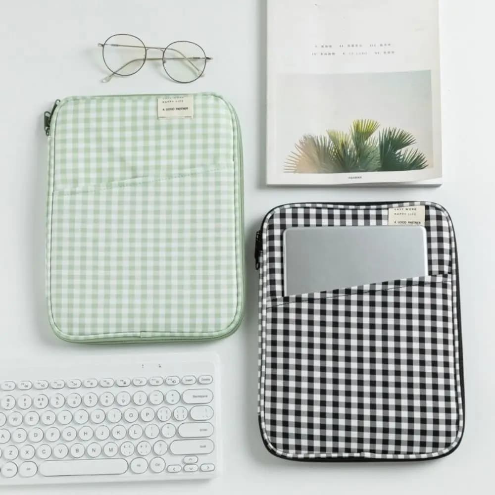 Borse per tablet, borsa per laptop con griglia a quadretti, custodia antiurto per tablet da 11 pollici, borsa per computer da ragazza dolce e carina, custodia per documenti