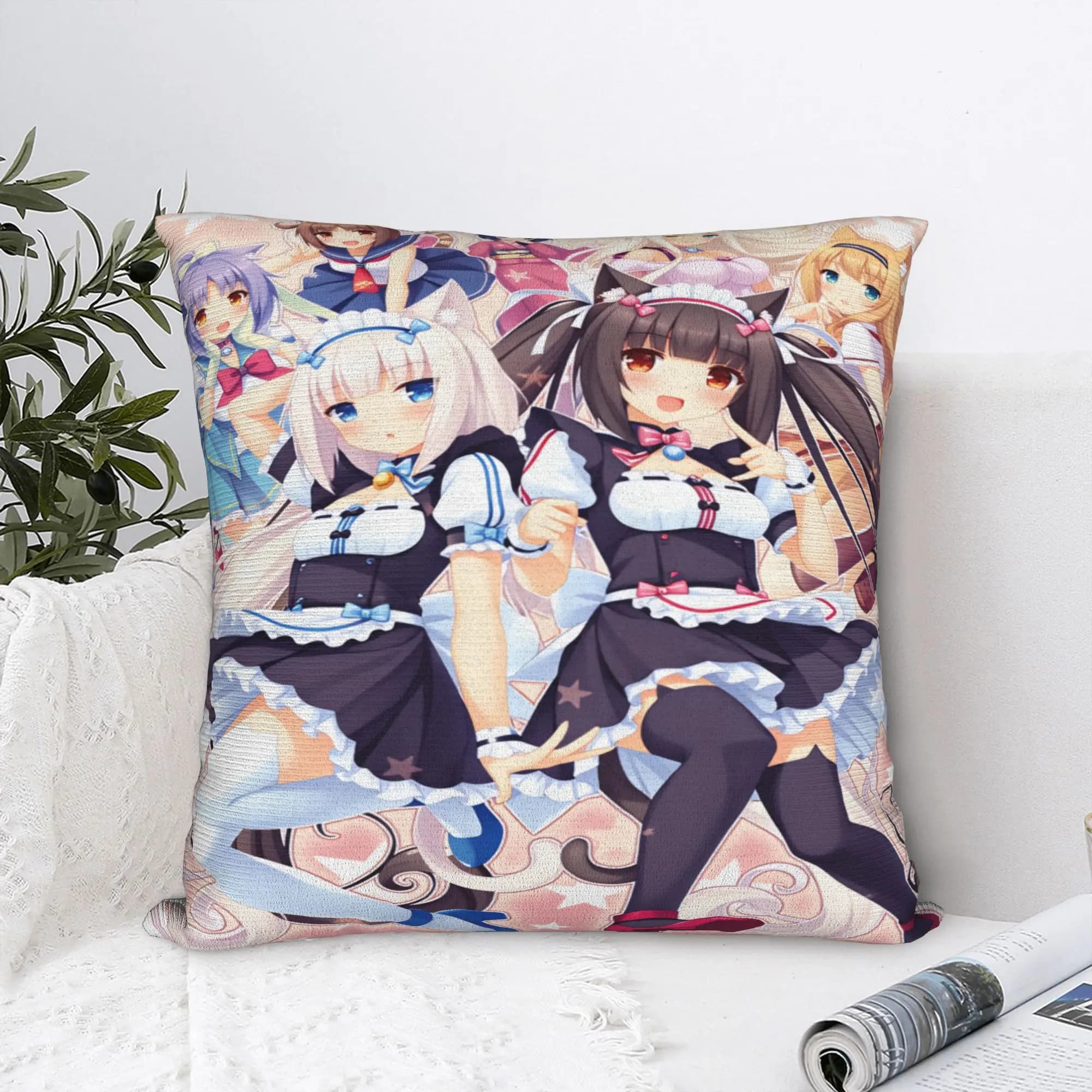 Nekopara Coconut Cinnamon Azuki Federa per cuscino, fodera per cuscino alla moda, federe grafiche per divano, camera da letto, decorazioni per la casa