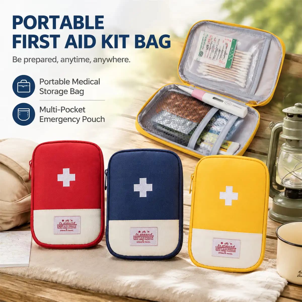 1PC Portable First Aid Kit Bag Oxford Fabric Emergency Pouch Multi Pocket Medical Storage Organizer for Travel Home Outdoor Use