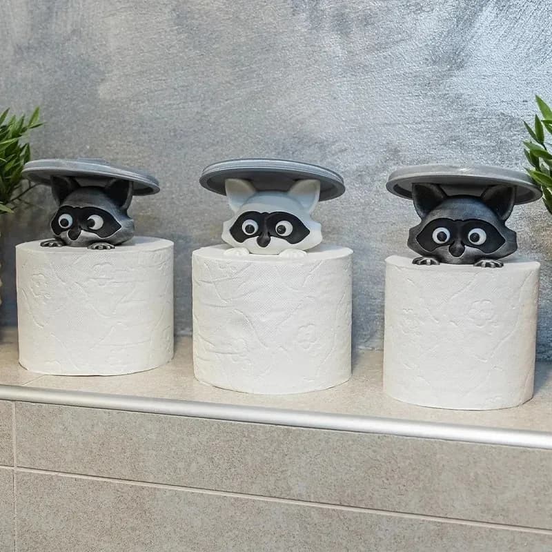 Latest Models Raccoon Toilet Paper Holder Stand Cute Animal Bathroom Tissue Dispenser Resin Decor for Countertop Shelf & Bath
