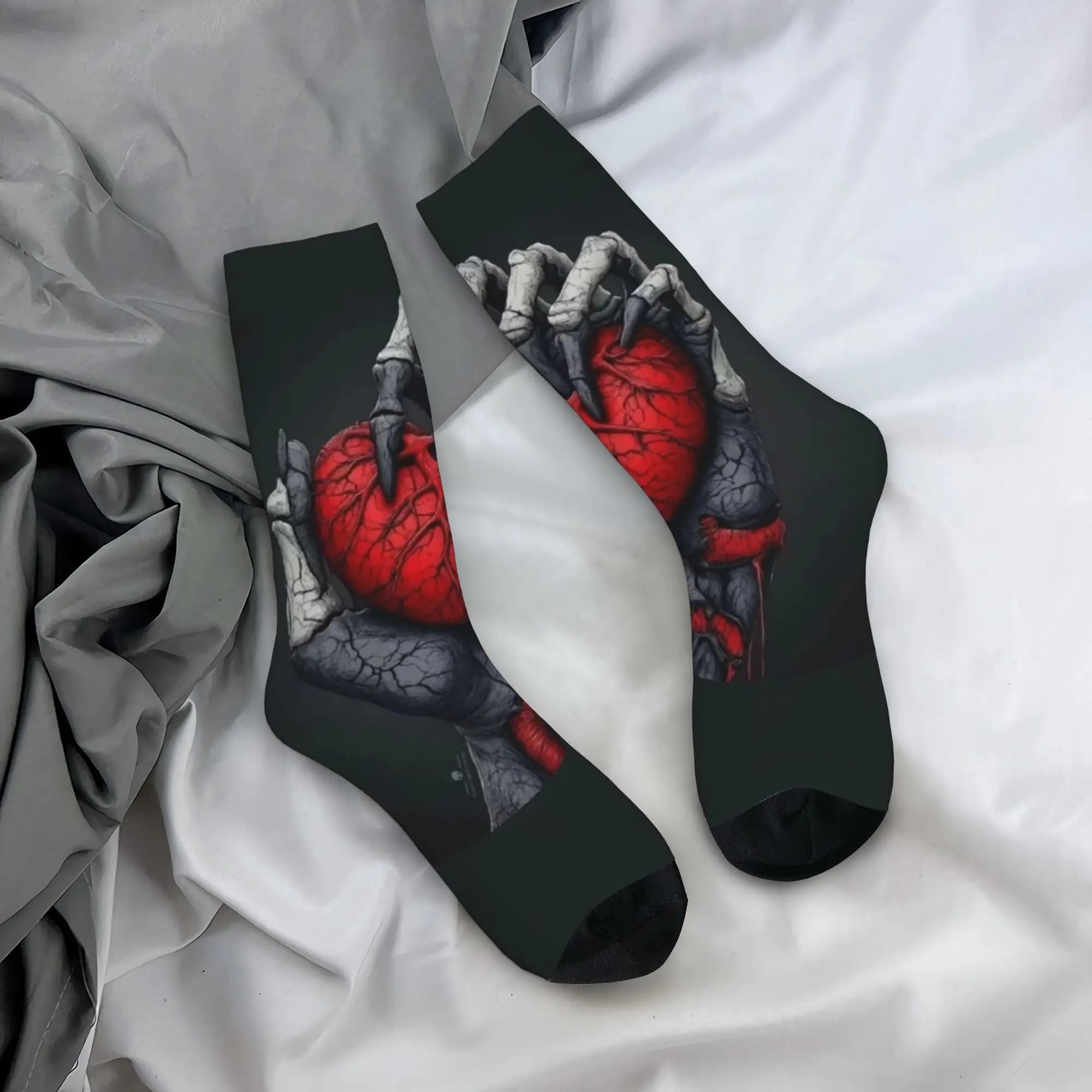 Custom Fashion Printing Horror Halloween Hand Heart Socks for Women Men Stretchy Summer Autumn Winter Crew Socks