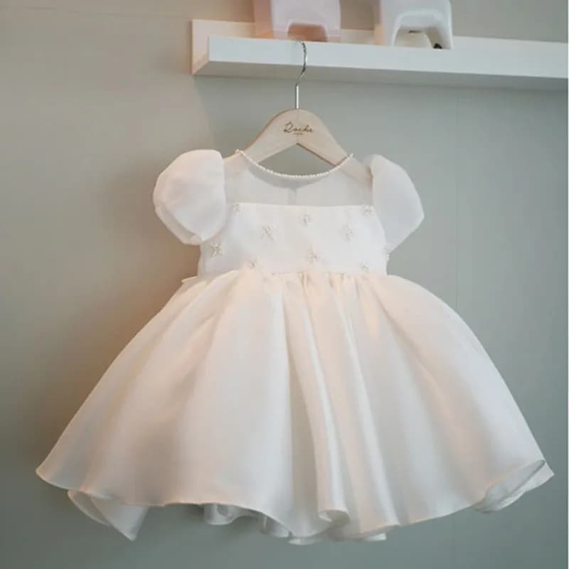 Nuove neonate che borda abiti da battesimo Tutu in Chiffon abiti da festa di nozze per neonati prima comunione compleanno bambini 1-8 anni